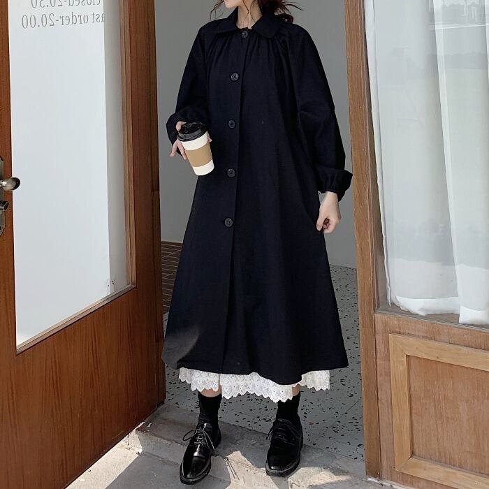 スプリングジャケット レディーススタイルロングブラック長袖スリーブコート 春物 1号婦人63984873204