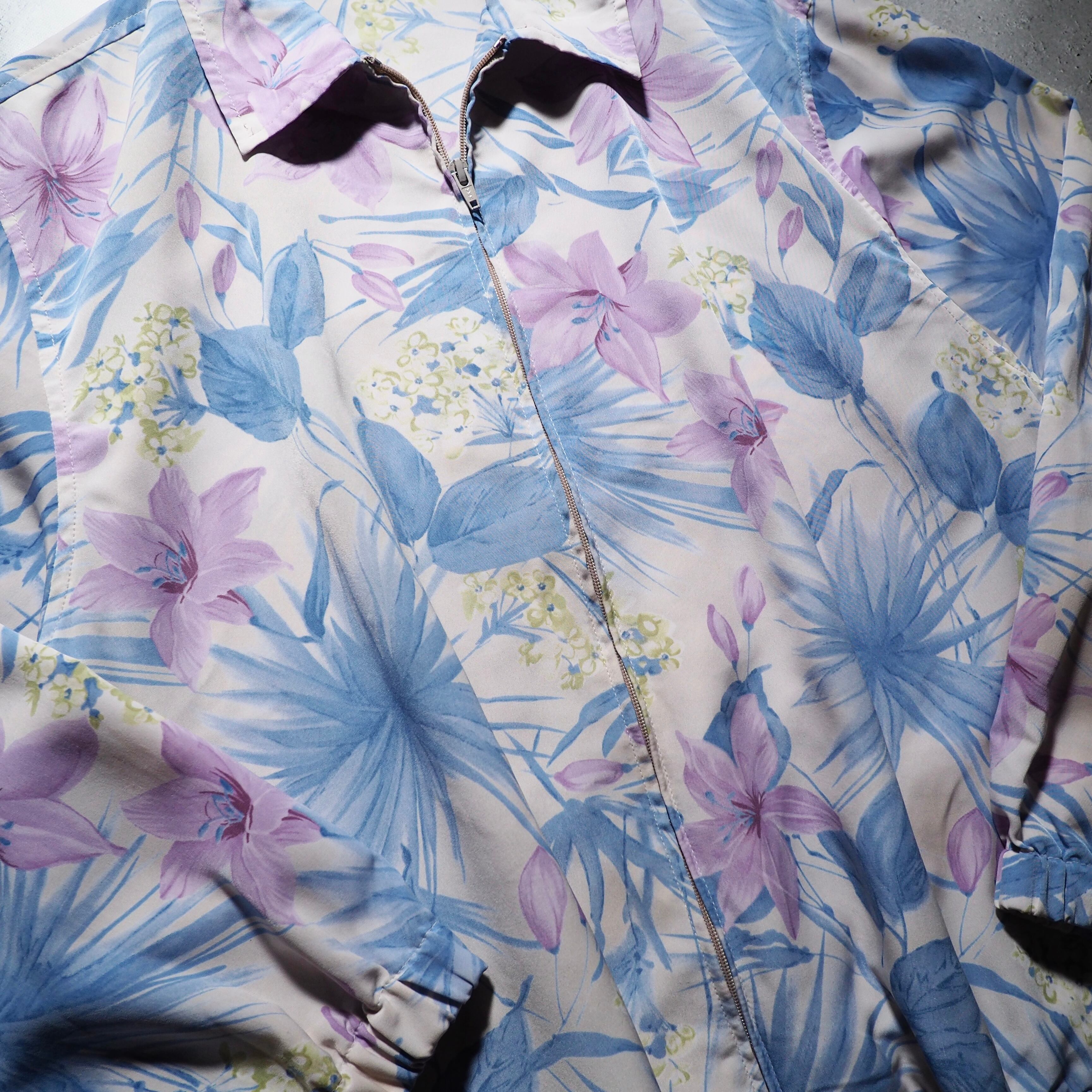 1990s Beautiful watercolor flower painted vintage loose Blouson