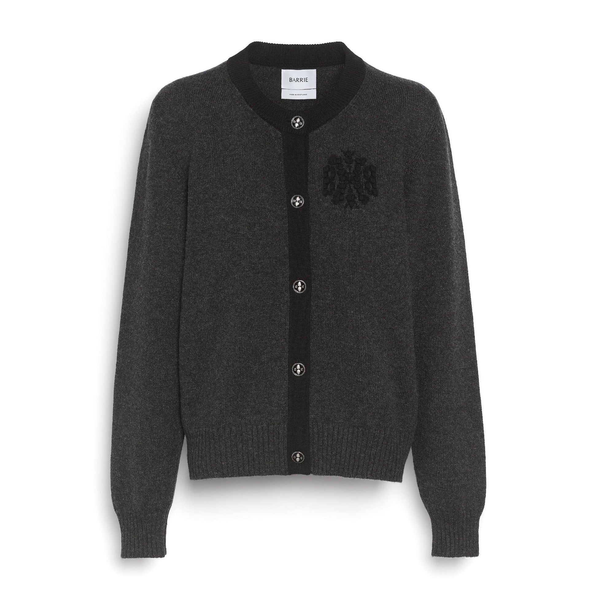 BARRIE MINI THISTLE CASHMERE CARDIGAN CHARCOAL
