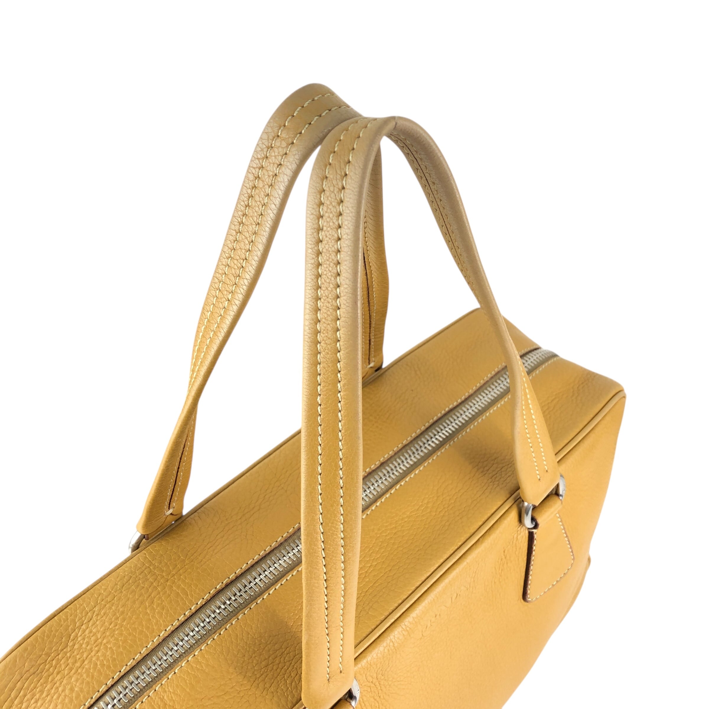 PRADA プラダ ハンドバッグ キャメル ロゴ レザー ミニボストン