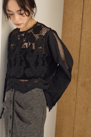 Hella EMBROIDERY LACE BLOUSE　Black