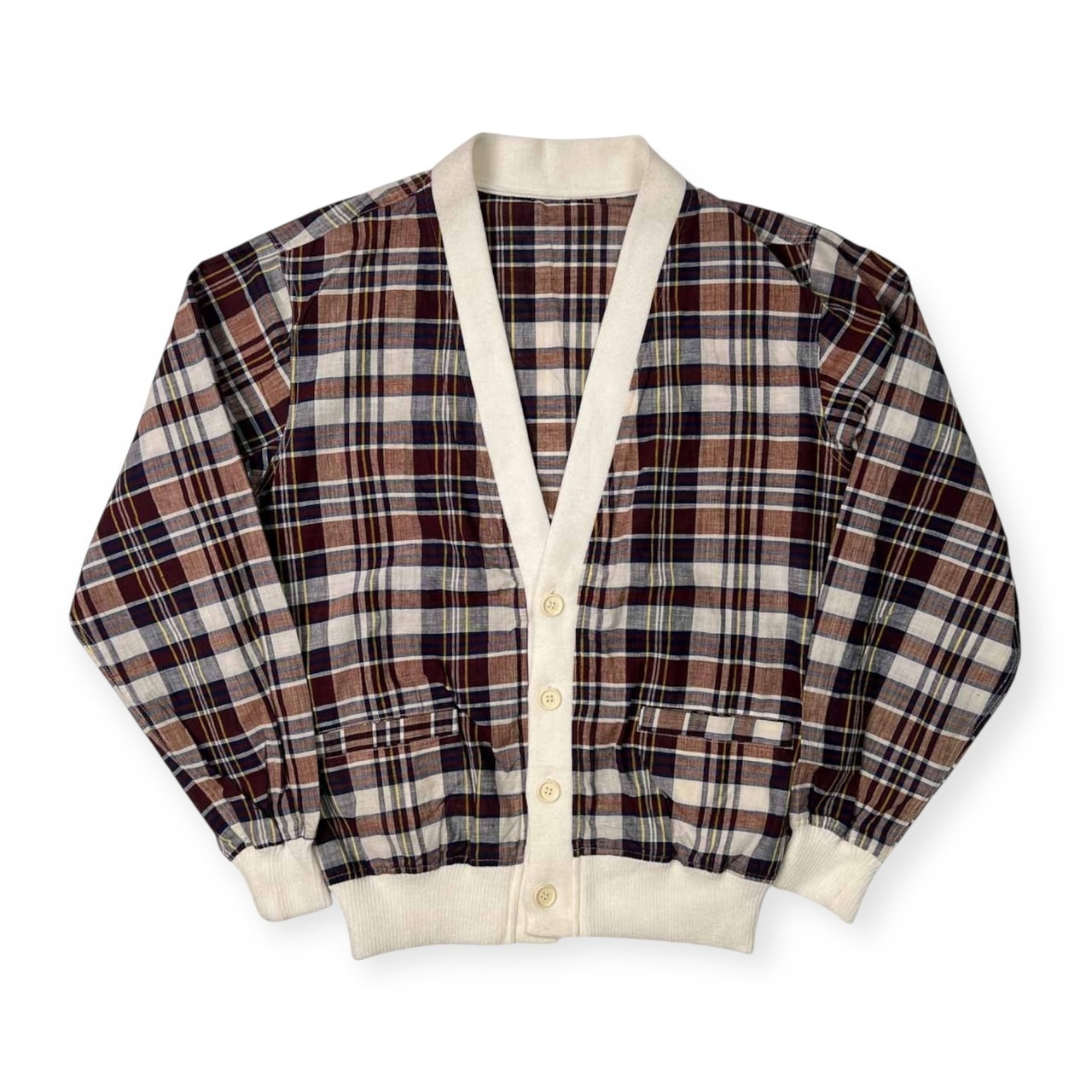 70s 当時物 VAN JAC ヴァンヂャケット SPORTSWEAR マドラスチェック柄 コットン カーディガン ジャケット L /ビンテージ
