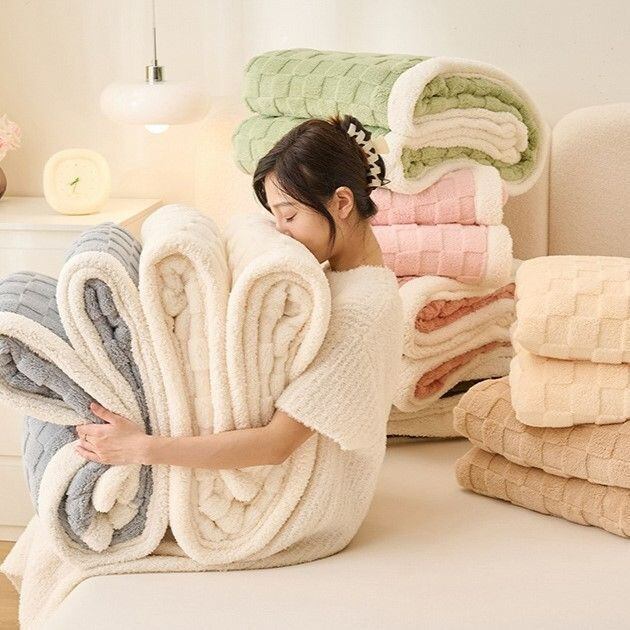 毛布 150cm×200cm もこもこ毛布 ブランケット ブロックチェック ダブル