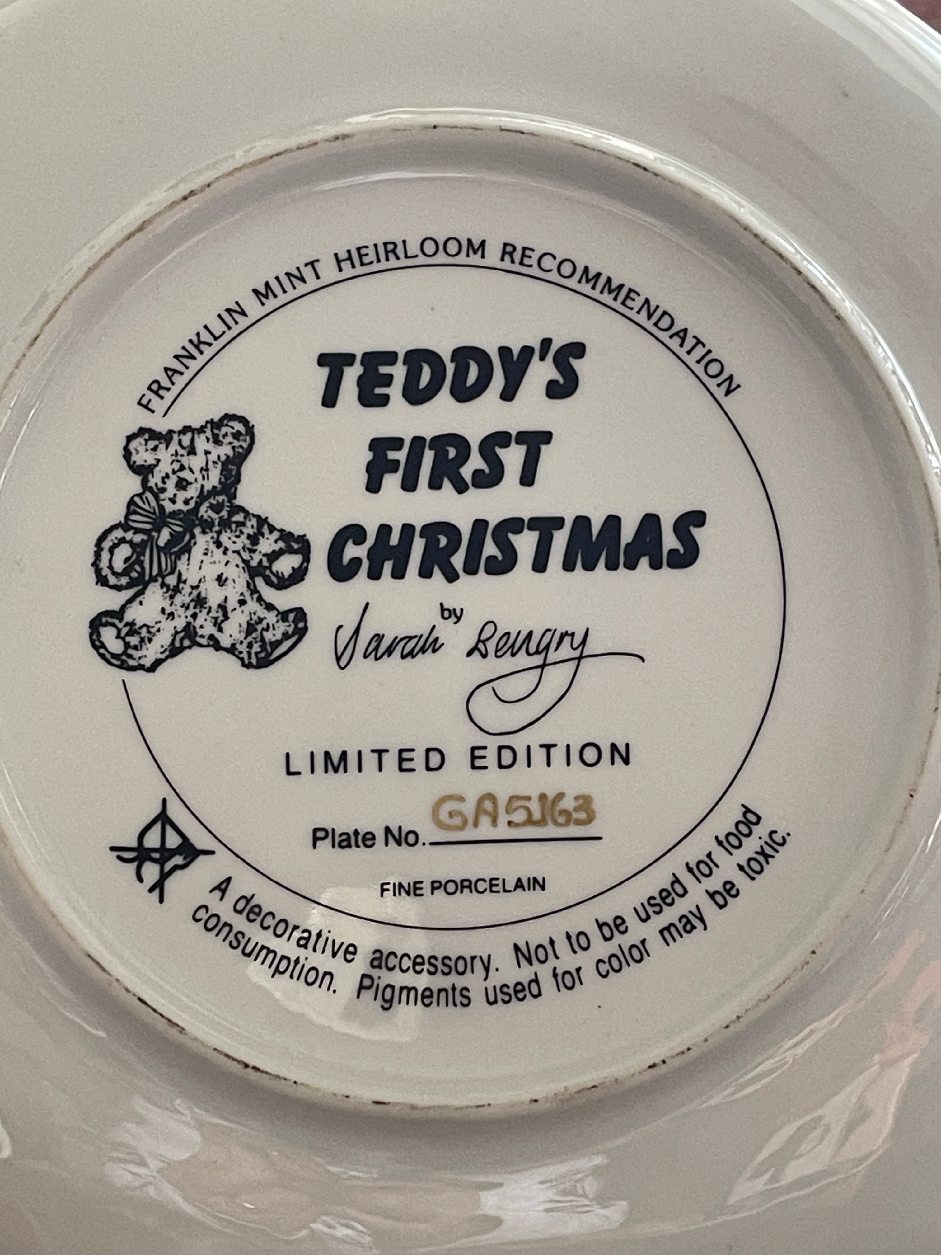 『フランクリンミント』 テディ絵皿 ヴィンテージ リミテッドエディション Teddy's First Christmas