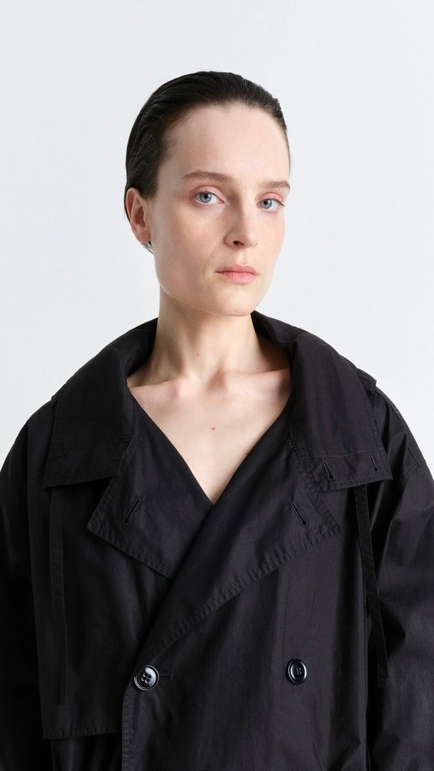 LEMAIRE -Light Hooded Trench(WR LIGHT VENTILE® COTTON)- :BLACK