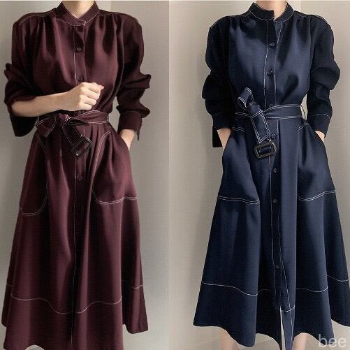 スタンドカラーステッチワンピース/2色展開 | bee