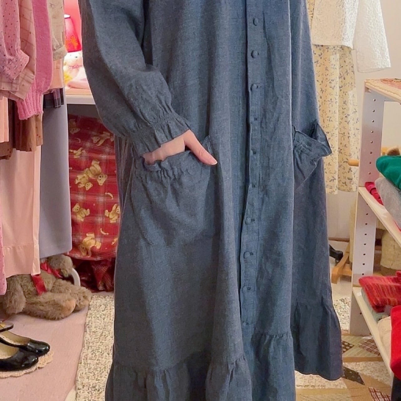 PINKHOUSE / cotton frill gather one-piece