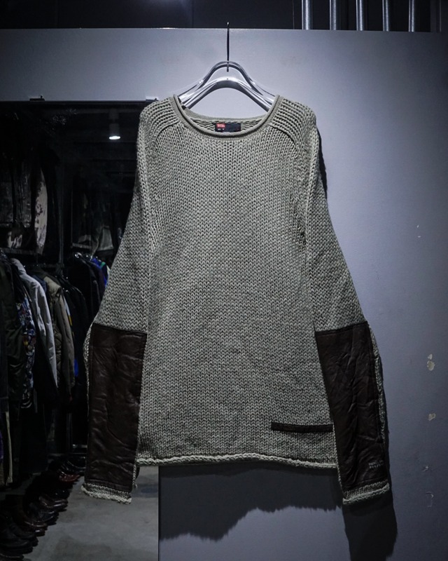 【add (C) vintage】“OLD DIESEL” Leather Switching Pullover Knit
