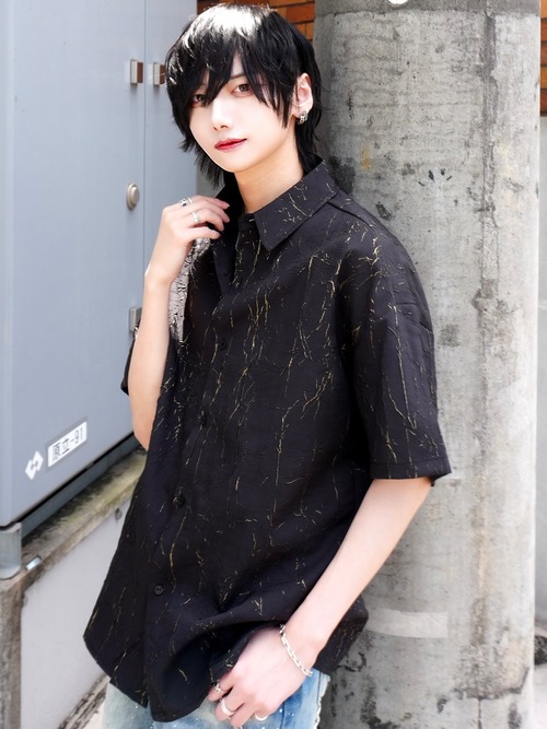 【ALUDE SELECT】line design short sleeve over size shirt