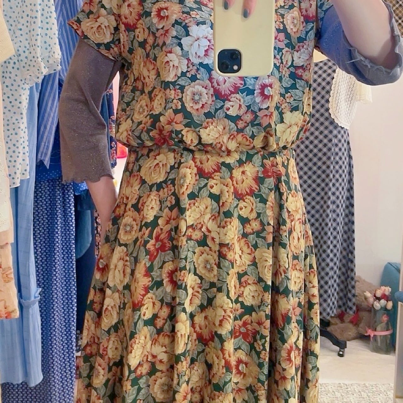 dark flower back button one-piece