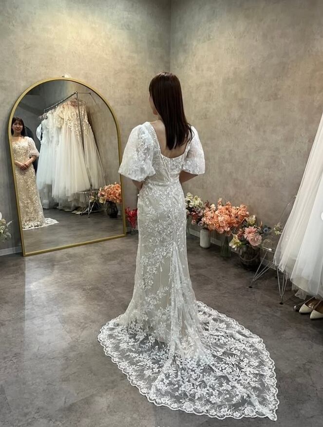 クラシカル カラードレス ジュエルブルー ベアトップ パフスリーブ  