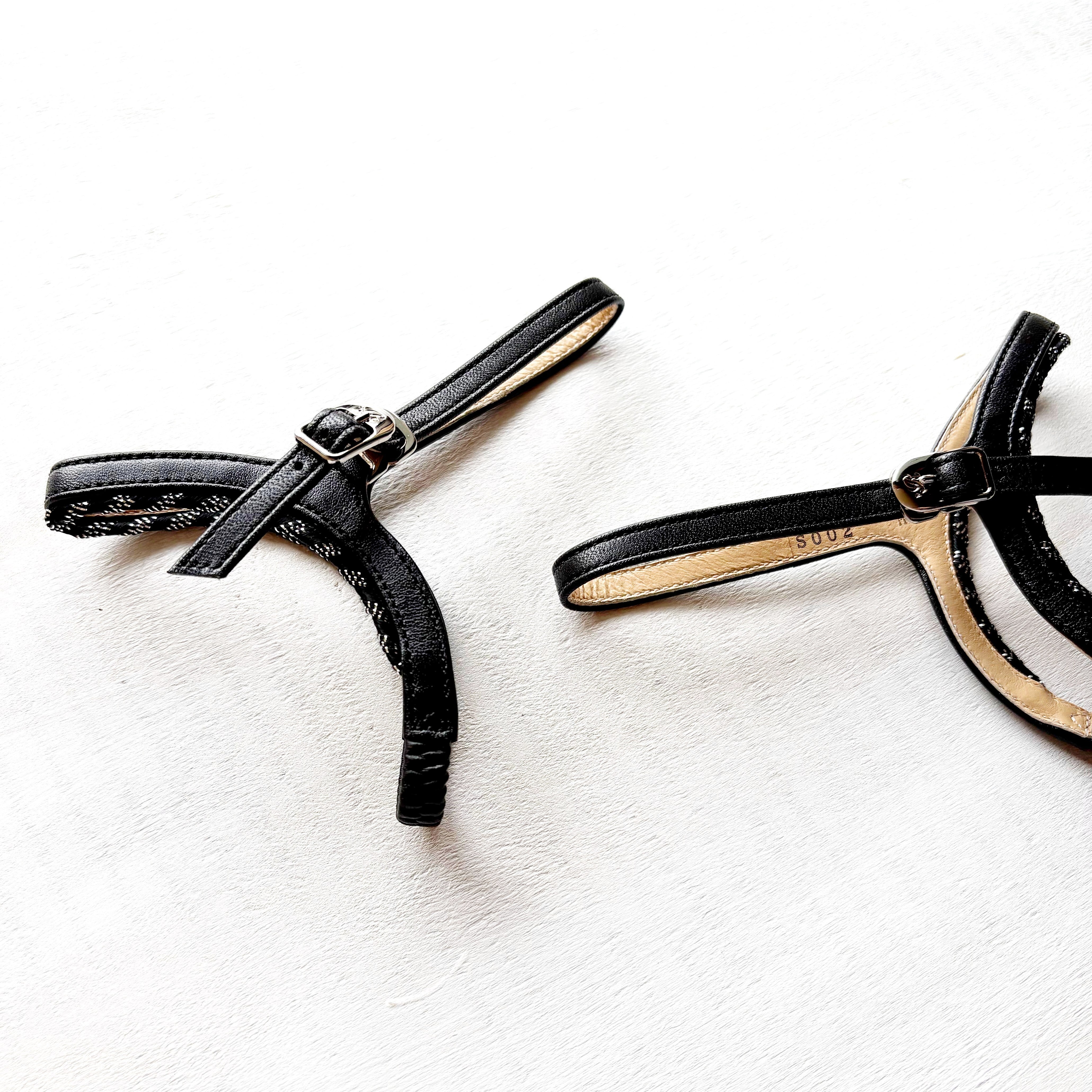 Type R001 ブラックナチュラルレザー<シルバー縞々リボン付き> (S.M.L)シューループ