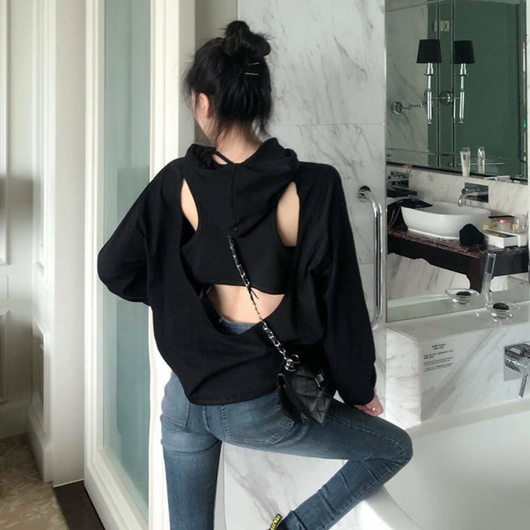 d.i.a.♡千鳥柄スカル 肩あき 背中あきパーカー d.i.a.♡千鳥柄スカル 肩あき 背中あきパーカー d.i.a.♡千鳥柄スカル