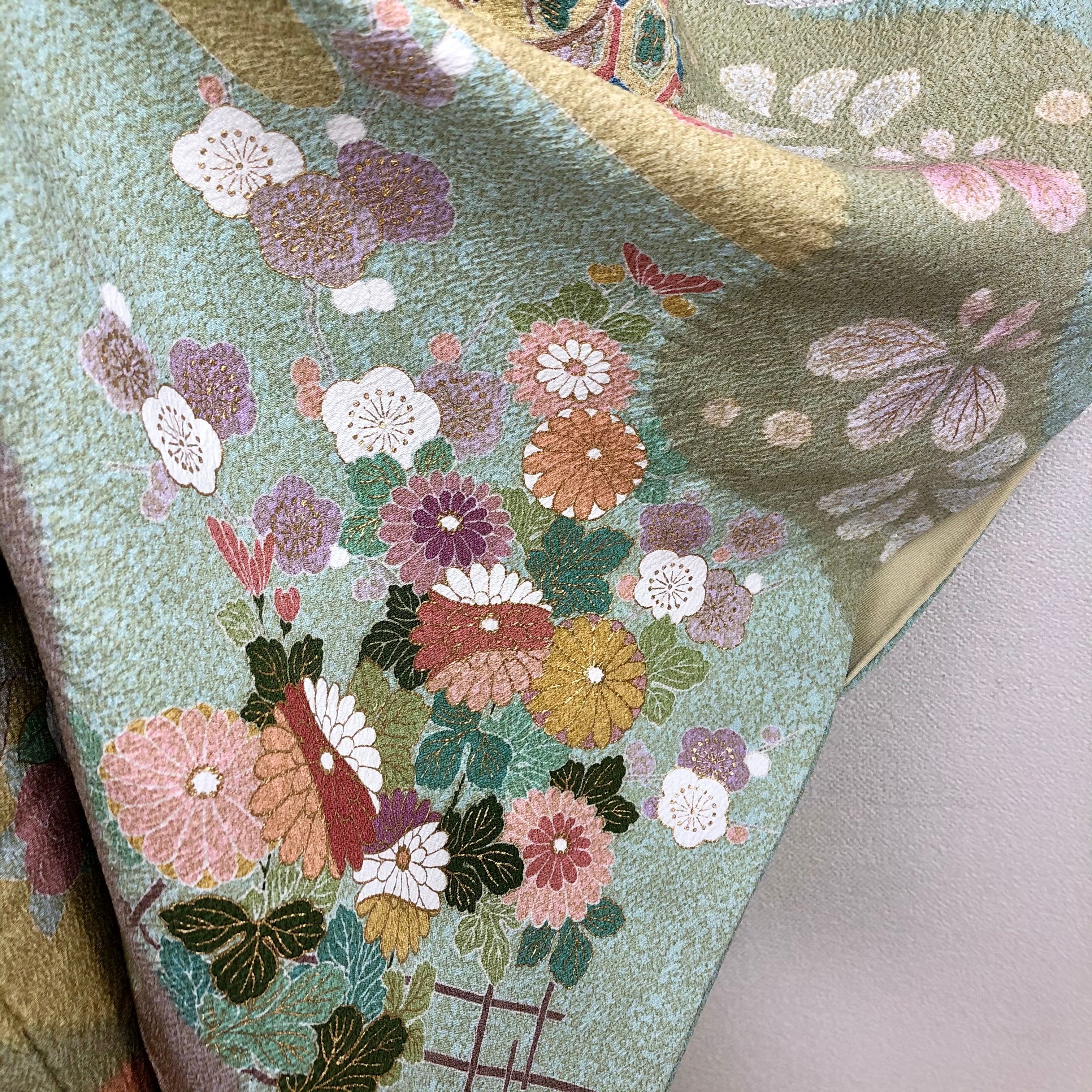 正絹 金駒刺繡 絞り“技と技で生み出す花道と駆け足♪”訪問着 着物 L-43