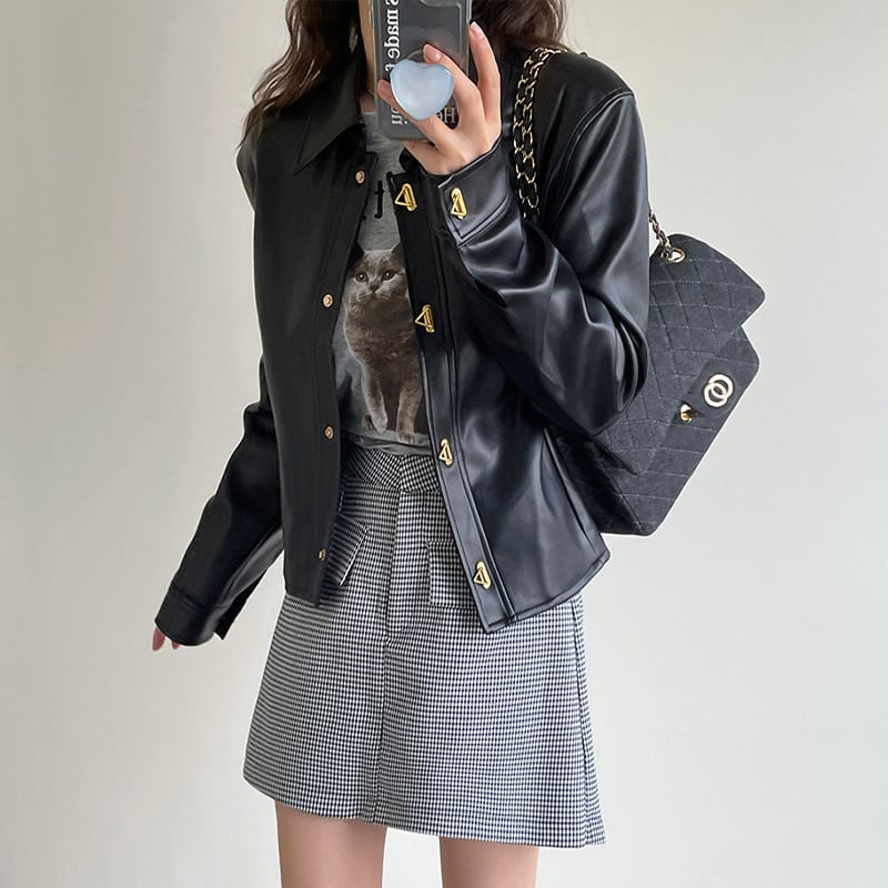 【美品】Diagram レザー ジャケット　金ボタン　38 ゴールドボタンレザージャケット 10893 | seeds