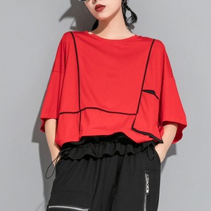 レディース トップス プルオーバー Tシャツ 半袖 ドロップショルダー ラウンドネック アシンメトリー 切り替え オーバーサイズ ストリート ポケット ドロスト 配色 大人可愛い シンプル カジュアル 上品 おしゃれ こなれ感 メンズライク ボーイッシュ ルーズ クール モード系 抜け感 アクティブ 無地 春 夏 ママ 学生 学校 通学 お出かけ アウトドア キャンプ 公園 休日 ショッピング ライブ フェス ツーリング 普段使い 着回し フリーサイズ ゆったり ゆる ビック ブラック レッド グリーン