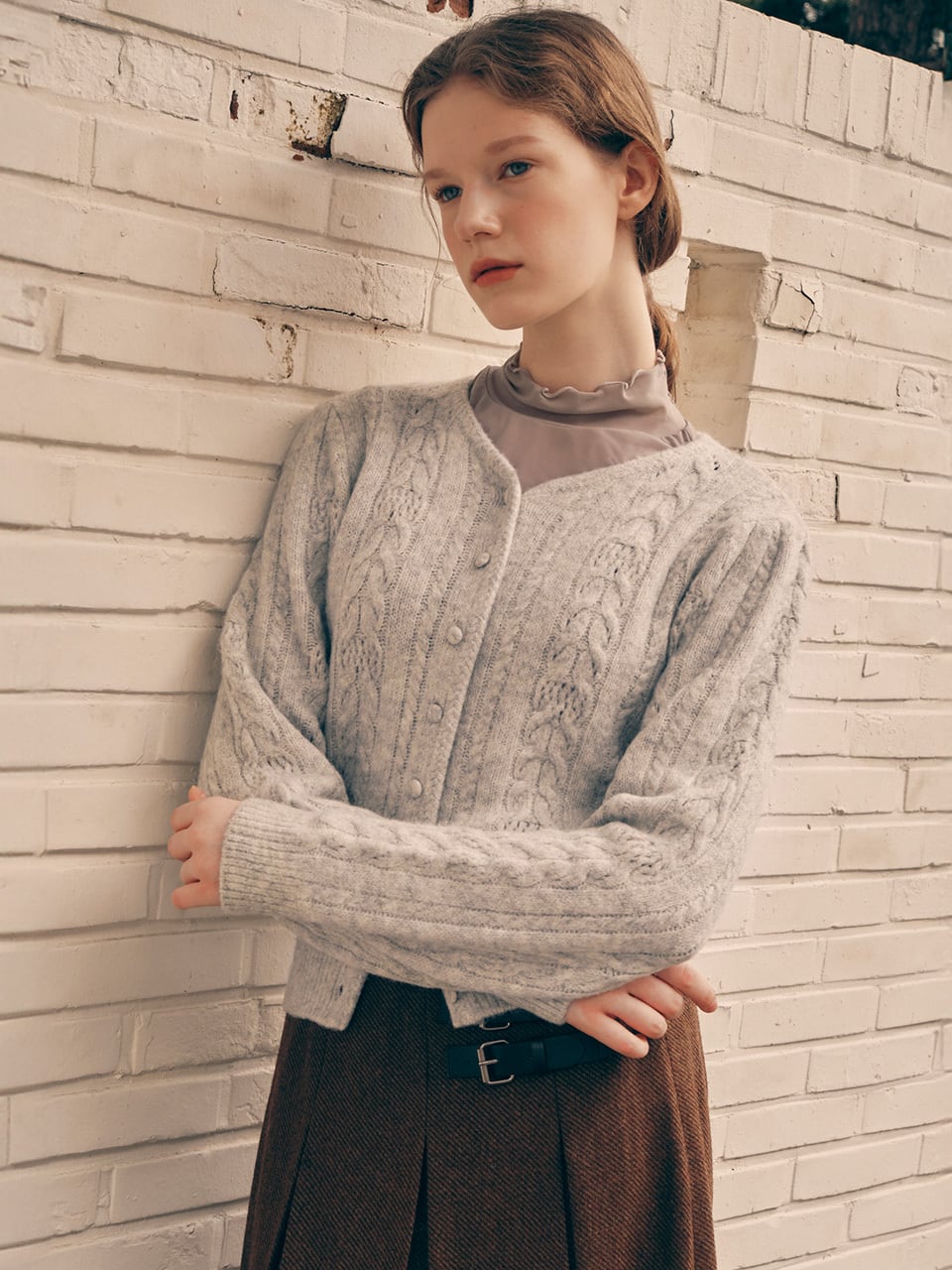 ROLAROLA] PUFF SLEEVE CABLE CARDIGAN MELANGE GRAY 正規品 韓国