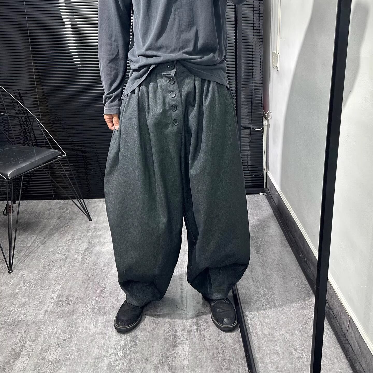 ボタンフロント ワイド テーパード パンツ 2color MPA0193