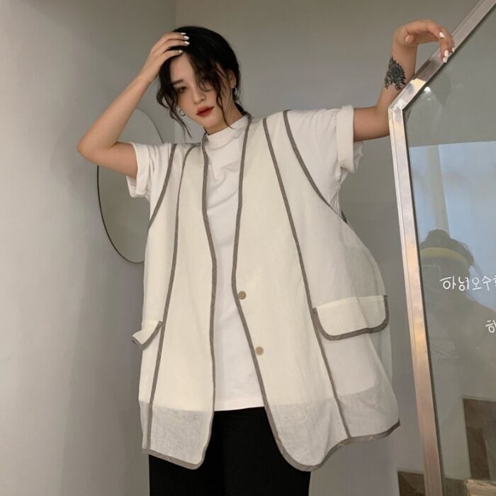 サマー薄手ルーズノースリーブジャケット カジュアルトップス 夏物 ケッペル80475300109