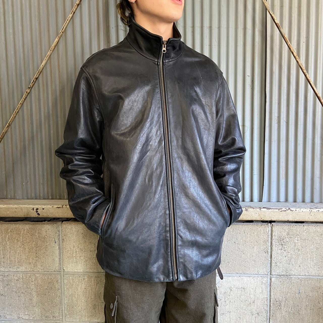 OLD GAP レザージャケット オールドギャップ 黒 本革 90s L 古着-