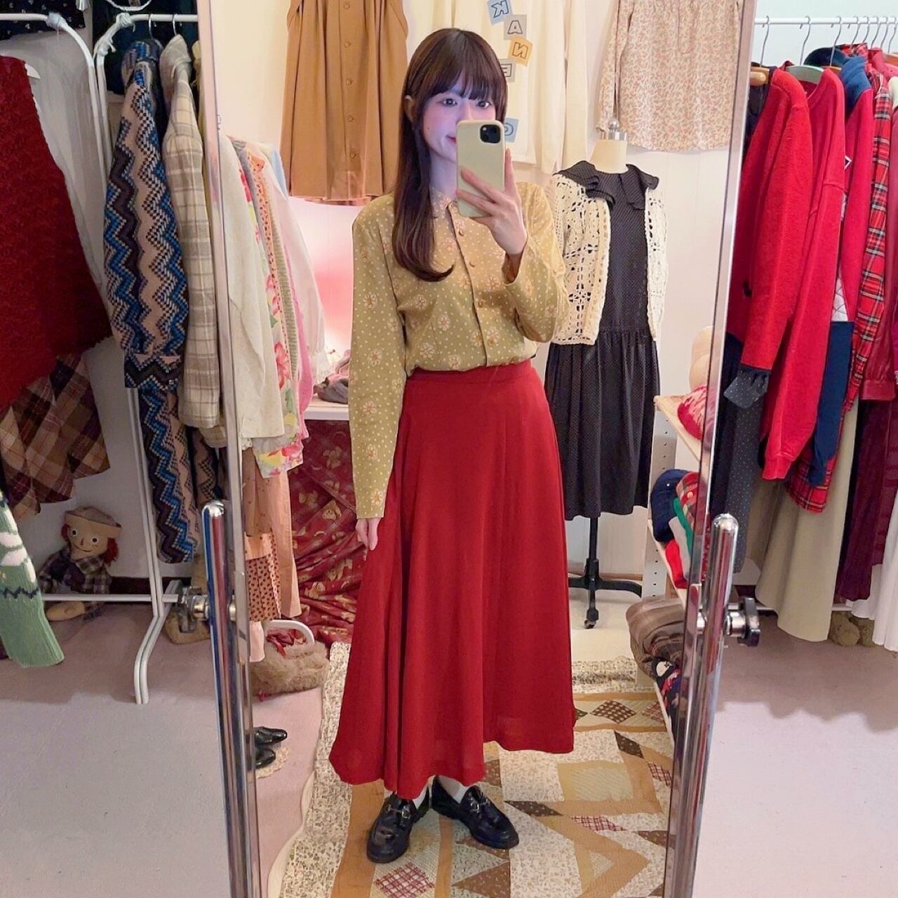 handwriting flower dot printed blouse