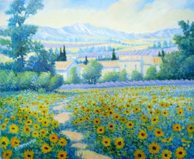 ﾌﾟﾛｳﾞｧﾝｽのひまわりとﾗｳﾞｪﾝﾀﾞｰ畑