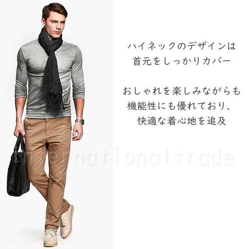 メンズ服 長袖ハイネック シンプル トップス 長袖Tシャツ メンズカットソー 重ね着インナー 秋冬 薄手 軽量 防寒対策 きれいめカジュアル ストレッチ素材 柔らか生地 スマートシルエット ハイネックシャツ ベーシックウェア 無地 cw-a-6604