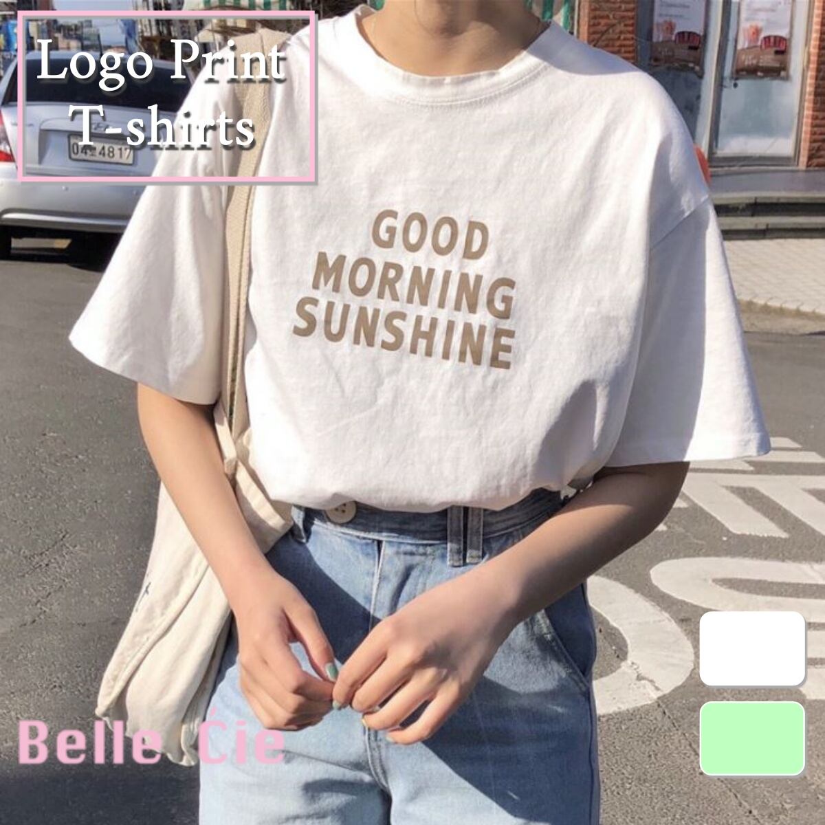 ロゴプリント Tシャツ レディース 韓国ファッション ベルシー シンプル モチーフ 半袖 トップス