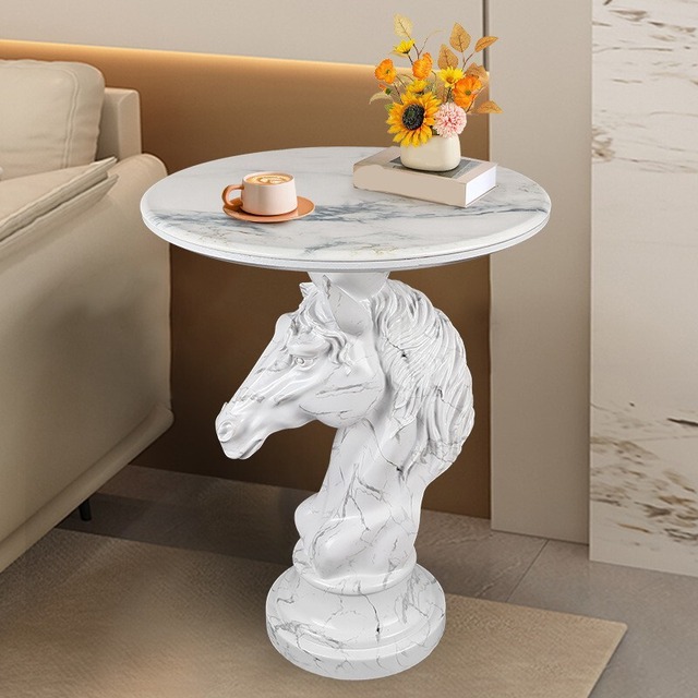 サイドテーブル チェス ナイト 馬頭 大理石調 ラグジュアリー おしゃれ かわいい インテリア コーヒー テーブル ティー テーブル ナイト テーブル ベッドサイド SNS映え フォトジェニック