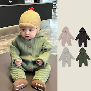 【BABY&KID】冬作フード付きニットロンパース