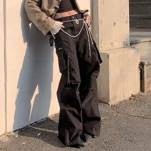 【予約】side zipper black cargo pants