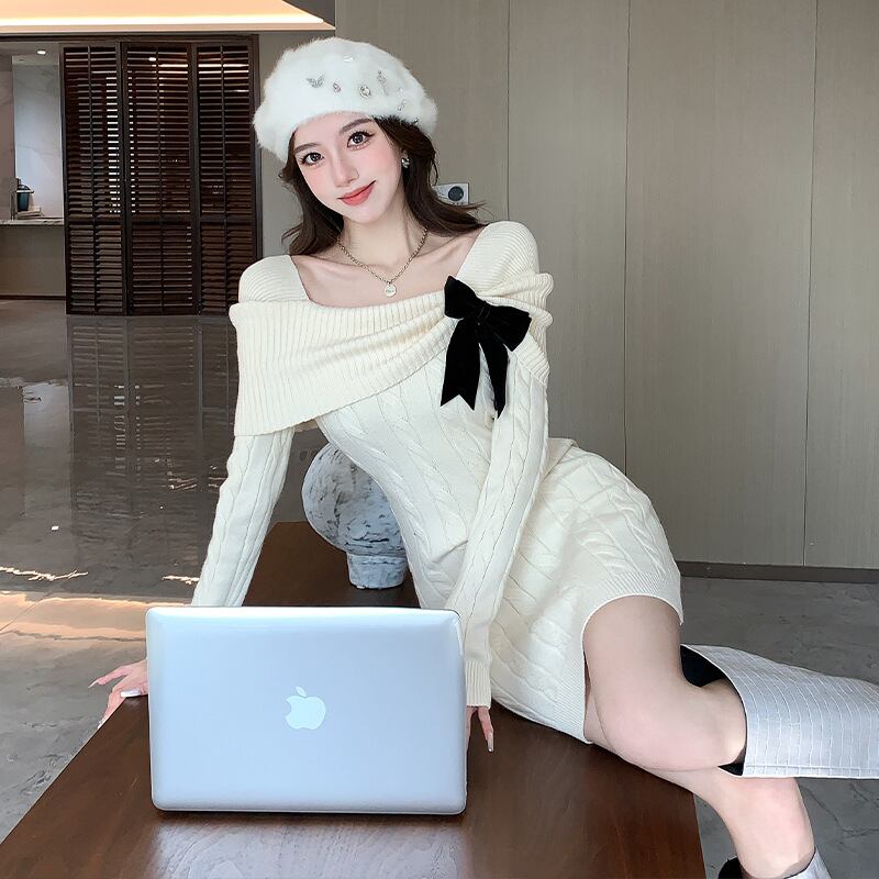 【dress】リボン付きニットワンピース M28330