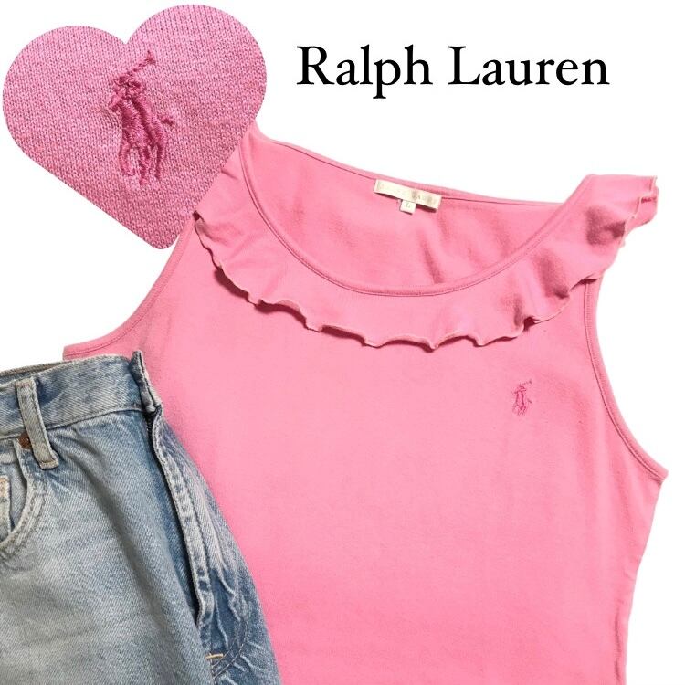 RALPH LAURENラルフローレン　タンクトップ　ビンテージ加工 ○19011 Ralph Lauren ラルフローレン トップス タンクトップ ピンク