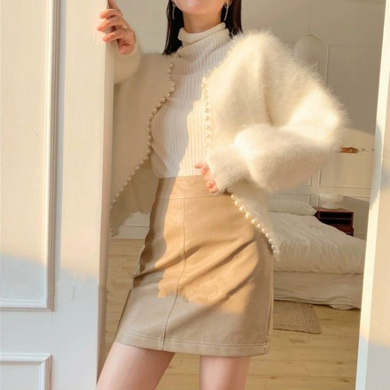 パールトリム ニットカーディガン 2color A49