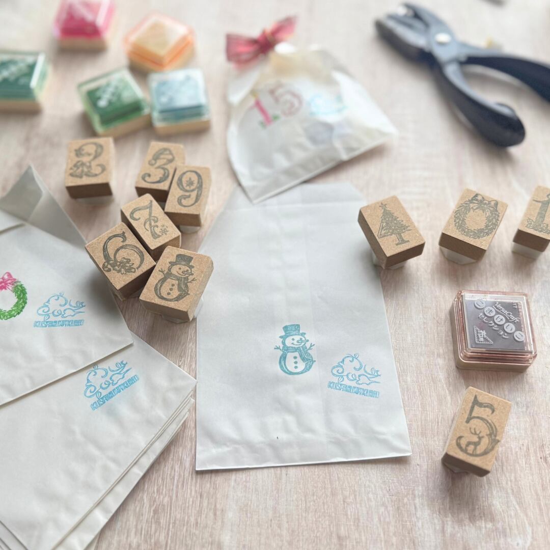 はんこ ハンコ かわいい クリスマス アドベントカレンダー 2025 数字 ナンバー ワークショップ 手作り 商用利用可 ギフト プレゼント イブ お菓子 アンティーク レトロビンテージ ヴィンテージ