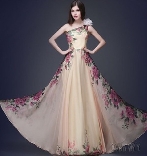 ★★送料無料★13号☆豪華プリントシフォンロングドレス(OPN6790)