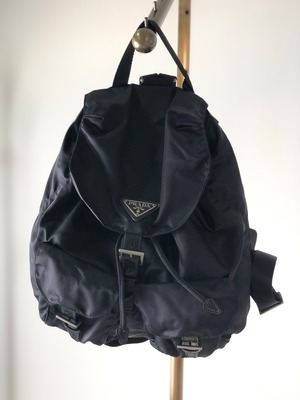 PRADA プラダ トライアングルロゴ バックパック ブラック ナイロン ダブルポケット vintage ヴィンテージ オールド irmwsy