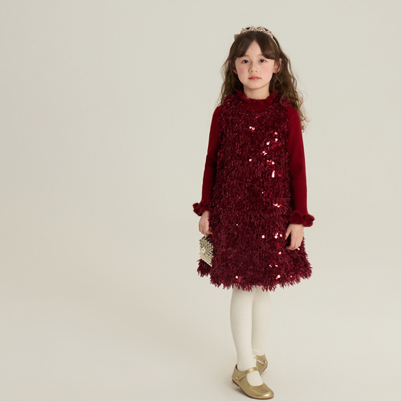 冬キルティングラメ入りワンピース