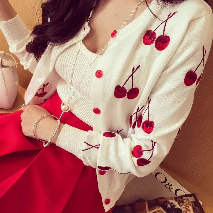 新品✨さくらんぼ柄♡チェリーカーディガン ジェラートピケ チェリージャガードカーディガン さくらんぼ 新品