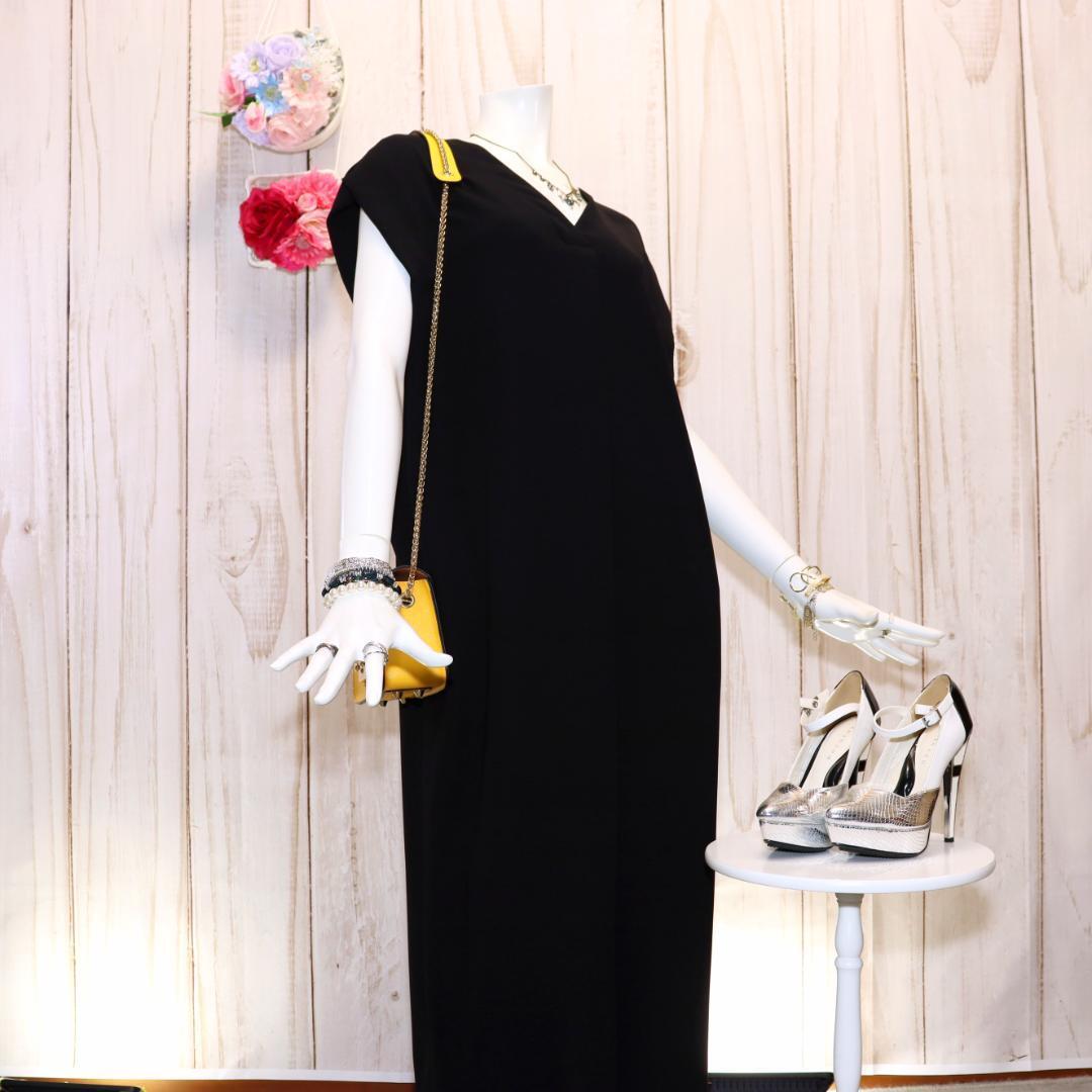 ブレンヘイム フレンチスリーブロングワンピ S ゆったりシルエット 黒