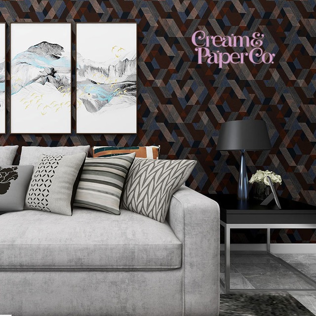 マットブラック ×ブラウン Geometric FL1-775301MT for DIY 53㎝×10m リピート64㎝