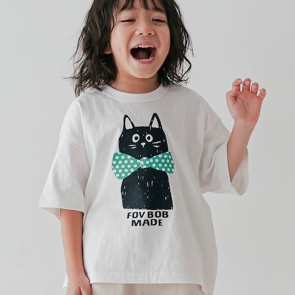 fov F/B Cat S/S T-Shirt【100-120cm】White