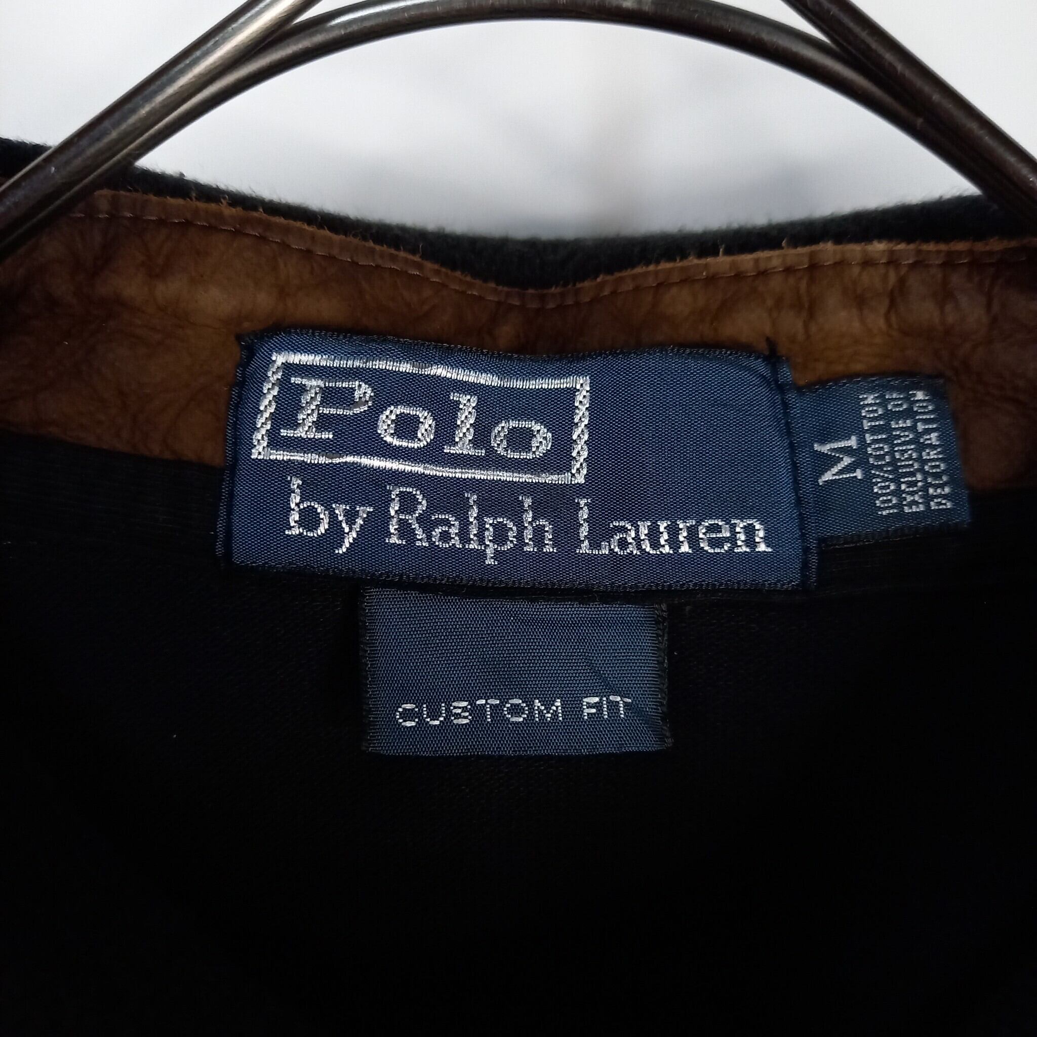 ポロラルフローレン 長袖ポロシャツ 古着 コットン ポニー 刺繍ロゴ ブラック Polo Ralph Lauren ポロ ラルフローレン BIGポニー ワッペン刺繍 長袖
