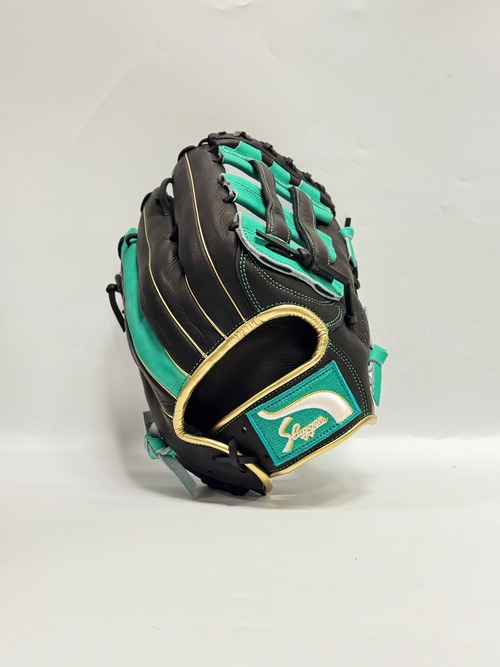 KUBOTA SLUGGERｰ久保田スラッガー　軟式グローブ　ミチイオリジナル店舗別注グラブ　右投げ用　H23型（周東佑京選手モデル）　ブラック/エメラルド×ゴールド 画像