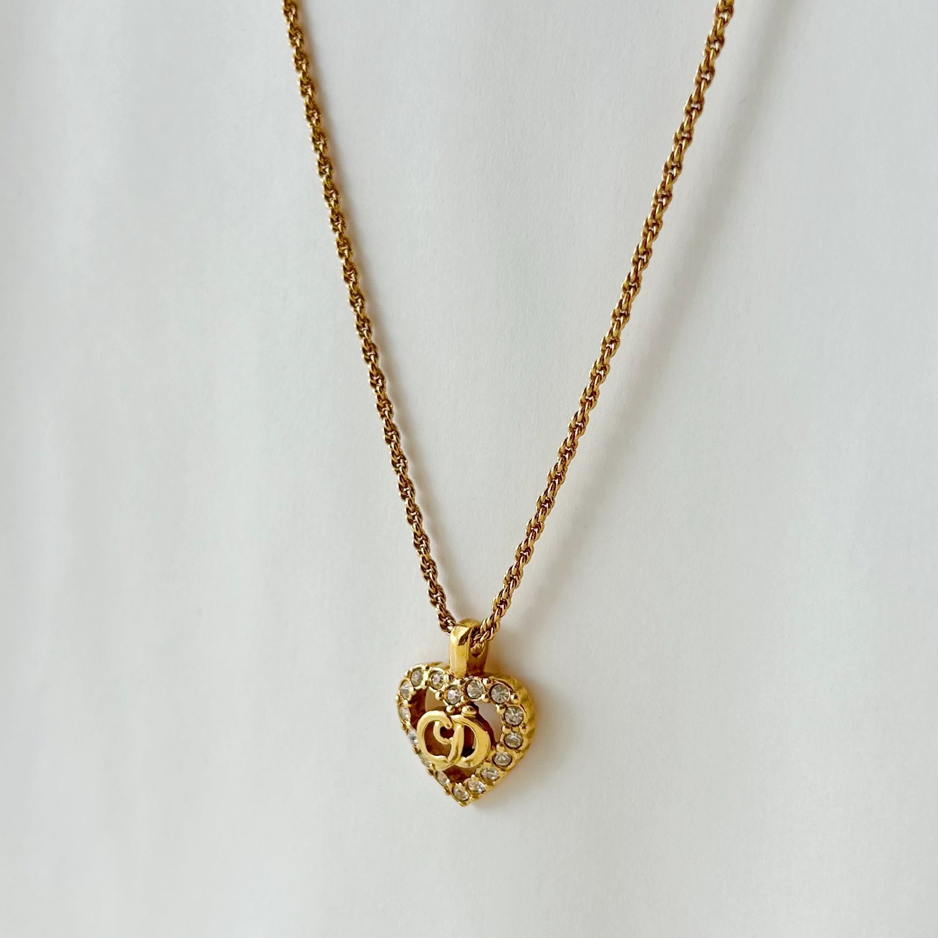 N7081】Christian Dior heart logo rhinestone necklace/クリスチャン