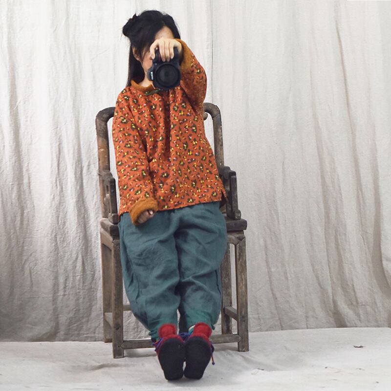 ウィンターベルベットフローラルショート コットン オータム 秋物 冬物 花柄 Yiranxuaディースワード50612935711