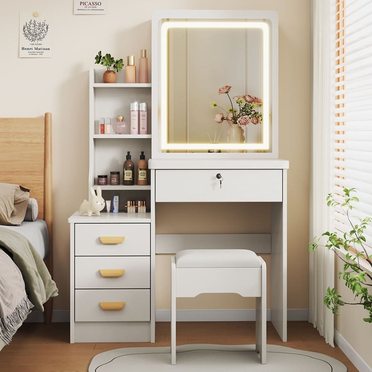 鏡 LEDミラー 3色調 長押し無段階明るさ調整可能