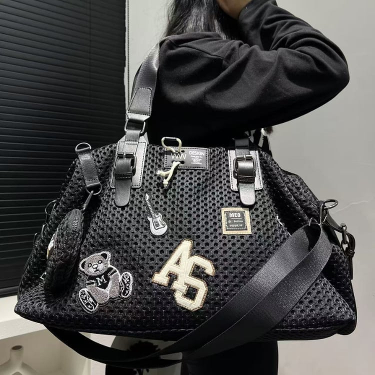 パッチ装飾 2WAY メッシュ ボストンバッグ L00257