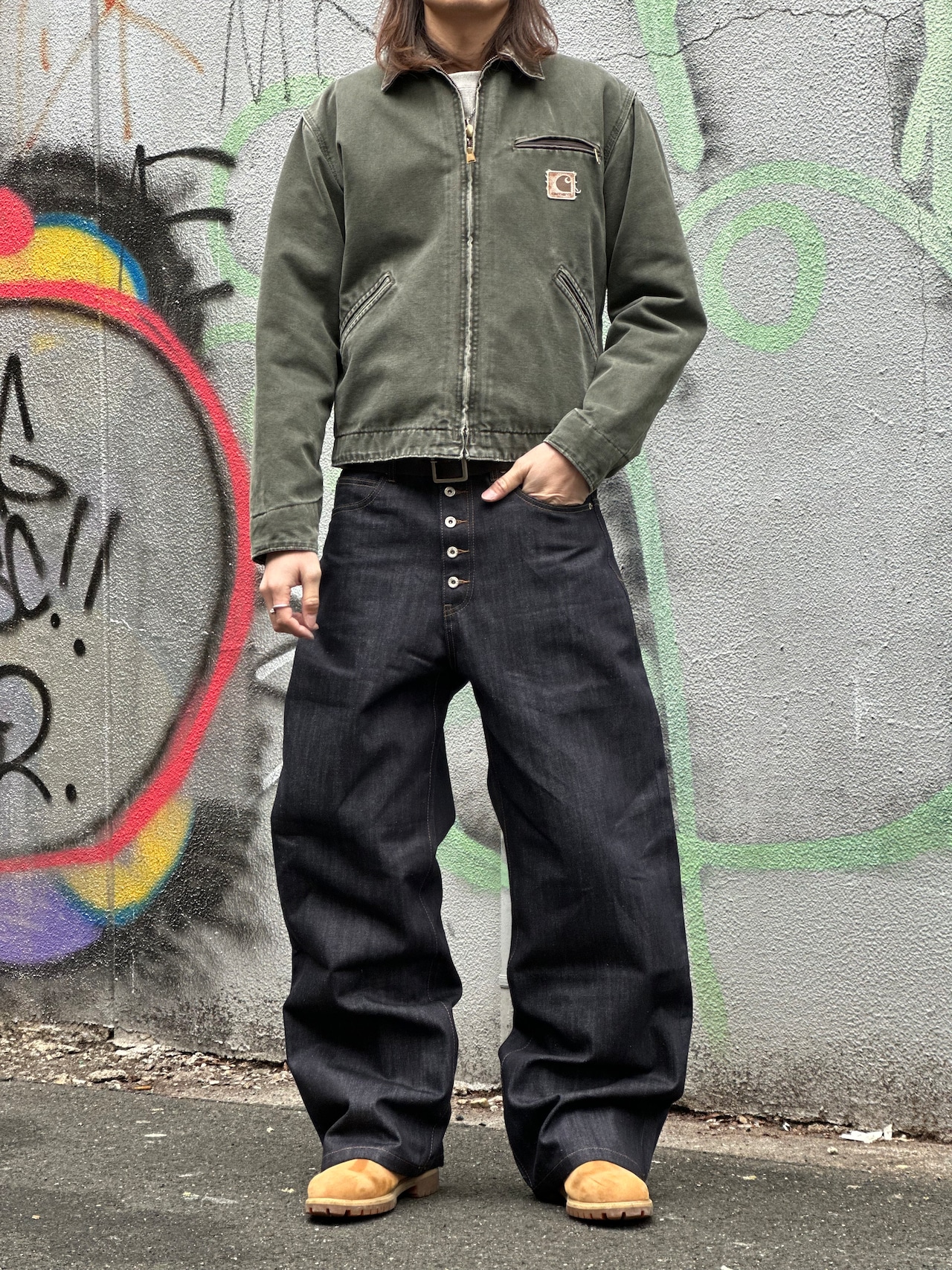 Raw Button Baggy Denim