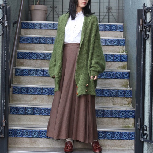 EU VINTAGE DESIGN MOHAIR KNIT LONG CARDIGAN/ヨーロッパ古着デザインモヘアニットロングカーディガン